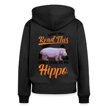 Amateur d’hippopotames Hippo Hippo - Sweat à capuche zippé Premium bio Femme - noir - Dos - Julia (174cm)