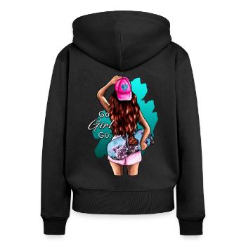 Go Girl-Skatergirl brünett Spruch mit Illustration - Frauen Premium Bio Zip Hoodie - Schwarz - Hinten - Julia (174cm)