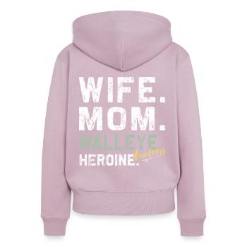 Héroïne de sandre - Chasseresse du doré jaune - Sweat à capuche zippé Premium bio Femme - rose poudré - Dos - Julia (174cm)