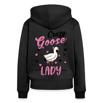 Crazy Goose lady geese goose breeder - Women's Premium Organic Zip Hoodie - black - Back - Julia (174cm)