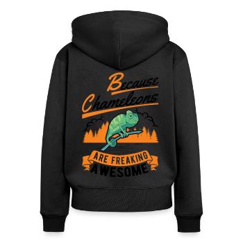 Parce que les caméléons sont des caméléons géniaux - Sweat à capuche zippé Premium bio Femme - noir - Dos - Julia (174cm)