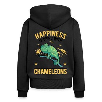 Le bonheur, c’est d’être avec des caméléons caméléon - Sweat à capuche zippé Premium bio Femme - noir - Dos - Julia (174cm)