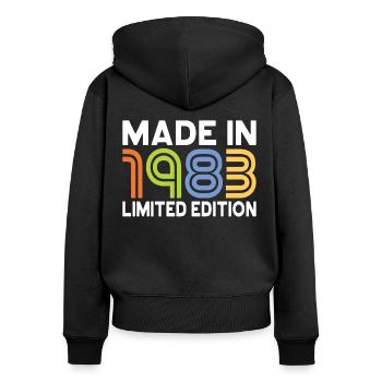 40e anniversaire Né en 1983 Fabriqué en 1983 - Sweat à capuche zippé Premium bio Femme - noir - Dos - Julia (174cm)