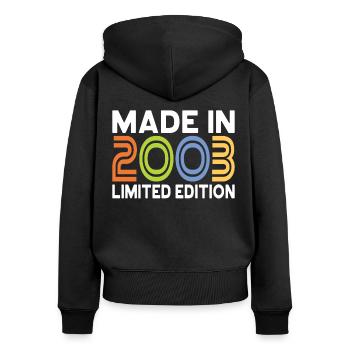 20e anniversaire Né en 2003 Fabriqué en 2003 - Sweat à capuche zippé Premium bio Femme - noir - Dos - Julia (174cm)