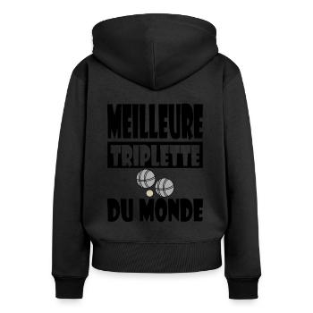 Cadeau Pétanque Homme - Meilleure Triplette - Sweat à capuche zippé Premium bio Femme - noir - Dos - Julia (174cm)