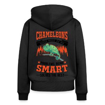 Caméléon Cadeau Caméléon - Sweat à capuche zippé Premium bio Femme - noir - Dos - Julia (174cm)