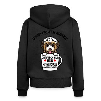 Café et chien Aussiedoodle - Sweat à capuche zippé Premium bio Femme - noir - Dos - Julia (174cm)