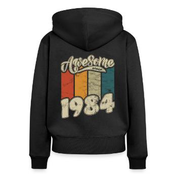 1984 Anniversaire génial depuis Retro - Sweat à capuche zippé Premium bio Femme - noir - Dos - Julia (174cm)