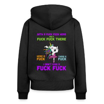 Einhorn lustiger witzger frech Spruch Sprüche - Frauen Premium Bio Zip Hoodie - Schwarz - Hinten - Julia (174cm)