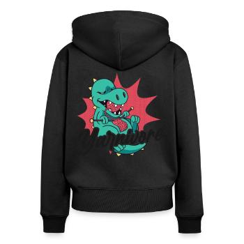 Knitting Knitter Pun Dinosaur - Frauen Premium Bio Zip Hoodie - Schwarz - Hinten - Julia (174cm)