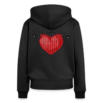 Knitting Wrinkled Heart Knitting - Women's Premium Organic Zip Hoodie - black - Back - Julia (174cm)