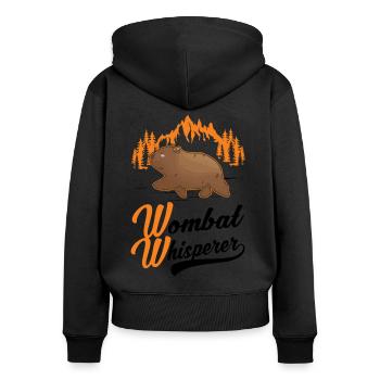 Wombat Flüsterer - Frauen Premium Bio Zip Hoodie - Schwarz - Hinten - Julia (174cm)