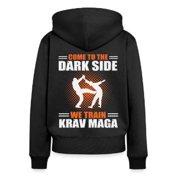 Wir trainieren Krav Maga - Frauen Premium Bio Zip Hoodie - Schwarz - Hinten - Julia (174cm)