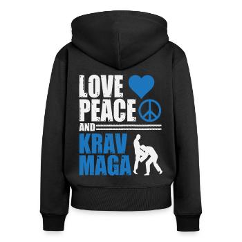 Love Peace and Krav Maga - Frauen Premium Bio Zip Hoodie - Schwarz - Hinten - Julia (174cm)