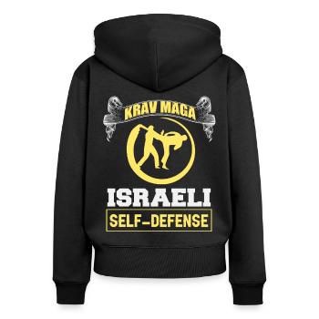 Krav Maga Israeli Self Defense - Frauen Premium Bio Zip Hoodie - Schwarz - Hinten - Julia (174cm)