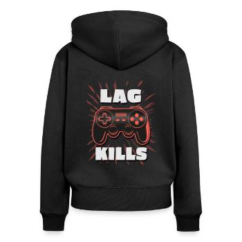 Gaming LAG Lustiger PC Konsolen Controller Gamer - Frauen Premium Bio Zip Hoodie - Schwarz - Hinten - Julia (174cm)