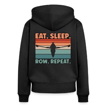 Eat Sleep Row Rudern - Frauen Premium Bio Zip Hoodie - Schwarz - Hinten - Julia (174cm)
