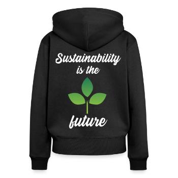 Sustainability is the future - Frauen Premium Bio Zip Hoodie - Schwarz - Hinten - Julia (174cm)