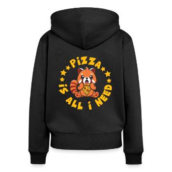 Niedliches Tier Roter Panda Pizza Fan isst Fast - Frauen Premium Bio Zip Hoodie - Schwarz - Hinten - Julia (174cm)