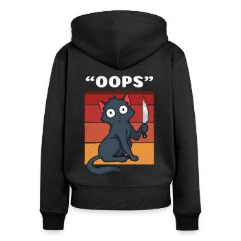 Oops Murderous Cat - Women's Premium Organic Zip Hoodie - black - Back - Julia (174cm)