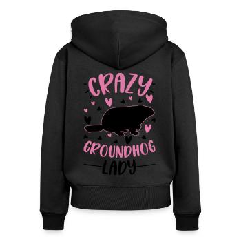 Crazy Marmot Woman Crazy Groundhog lady - Women's Premium Organic Zip Hoodie - black - Back - Julia (174cm)