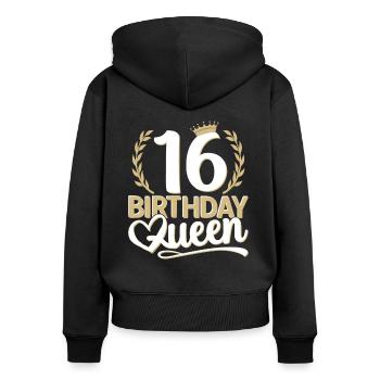 16ème anniversaire fille 16ème 16ème 16ème 16 ans Reine - Sweat à capuche zippé Premium bio Femme - noir - Dos - Julia (174cm)