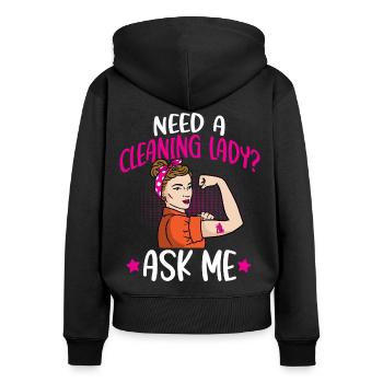Besoin d’une femme de ménage - Sweat à capuche zippé Premium bio Femme - noir - Dos - Julia (174cm)