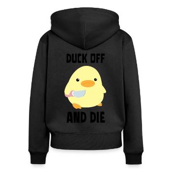 Duck Off And Die - Canard au couteau Ente mit Messer - Sweat à capuche zippé Premium bio Femme - noir - Dos - Julia (174cm)