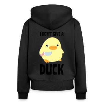 I Don't Give A Duck - Funny Duck with knife Meme - Women's Premium Organic Zip Hoodie - black - Back - Julia (174cm)