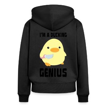 I'm A Ducking Genius - Funny Duck with knife Meme - Women's Premium Organic Zip Hoodie - black - Back - Julia (174cm)