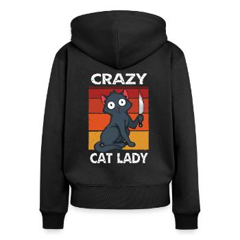 Crazy Cat Lady - Frauen Premium Bio Zip Hoodie - Schwarz - Hinten - Julia (174cm)