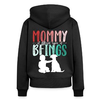Maman de différents types de cadeaux de chien de fête des mères - Sweat à capuche zippé Premium bio Femme - noir - Dos - Julia (174cm)