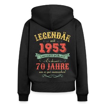 70. Geburtstag Vintage 1953 - Frauen Premium Bio Zip Hoodie - Schwarz - Hinten - Julia (174cm)