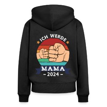 Ich werde Mama 2024 - Frauen Premium Bio Zip Hoodie - Schwarz - Hinten - Julia (174cm)