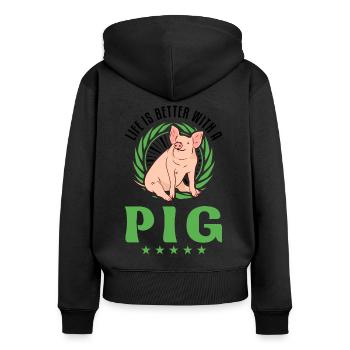 La vie est meilleure avec un éleveur de porcs - Sweat à capuche zippé Premium bio Femme - noir - Dos - Julia (174cm)
