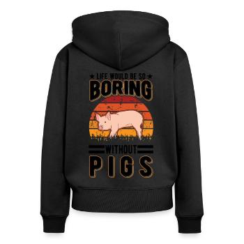 Porc Cadeau Agriculteur Cochon - Sweat à capuche zippé Premium bio Femme - noir - Dos - Julia (174cm)