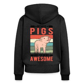 Parce que les cochons sont géniaux Schweine - Sweat à capuche zippé Premium bio Femme - noir - Dos - Julia (174cm)