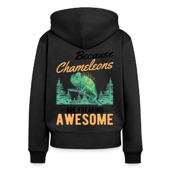 Parce que les caméléons sont des caméléons géniaux - Sweat à capuche zippé Premium bio Femme - noir - Dos - Julia (174cm)
