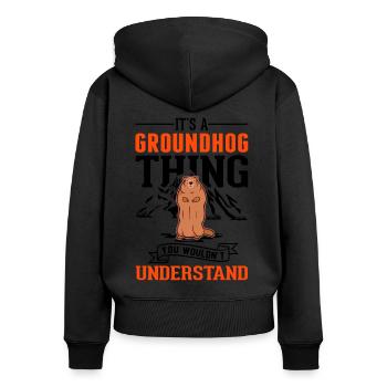 Groundhog Thing Groundhog Day Marmot - Women's Premium Organic Zip Hoodie - black - Back - Julia (174cm)
