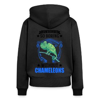 Caméléon Cadeau Caméléon - Sweat à capuche zippé Premium bio Femme - noir - Dos - Julia (174cm)