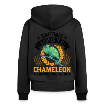 Caméléon Cadeau Caméléon - Sweat à capuche zippé Premium bio Femme - noir - Dos - Julia (174cm)