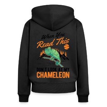 Caméléon Cadeau Caméléon - Sweat à capuche zippé Premium bio Femme - noir - Dos - Julia (174cm)