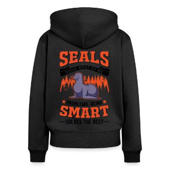 Robbe Geschenk Seelöwe Seehund Sea Lion - Frauen Premium Bio Zip Hoodie - Schwarz - Hinten - Julia (174cm)