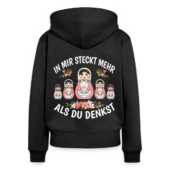 Matrjoschka Puppe Babushka Souvenir Lustig - Frauen Premium Bio Zip Hoodie - Schwarz - Hinten - Julia (174cm)
