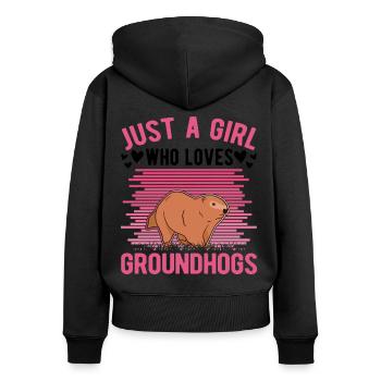 Murmeltier Mädchen Marmot Groundhog Girl - Frauen Premium Bio Zip Hoodie - Schwarz - Hinten - Julia (174cm)
