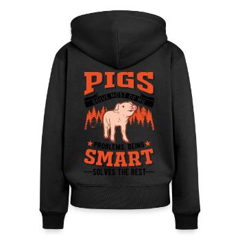 Pig Gift Farmer Pig - Women's Premium Organic Zip Hoodie - black - Back - Julia (174cm)