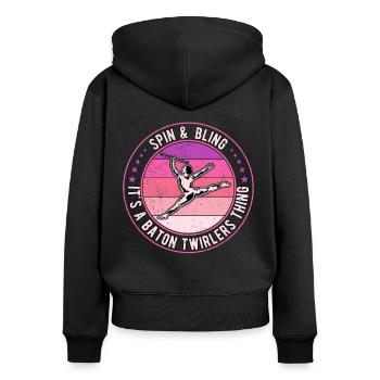 Baton Twirling Rod Turning Spin & Bling - Sweat à capuche zippé Premium bio Femme - noir - Dos - Julia (174cm)