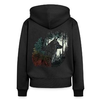 Wolf Tier Kunst Geschenk Tiermotiv - Frauen Premium Bio Zip Hoodie - Schwarz - Hinten - Julia (174cm)
