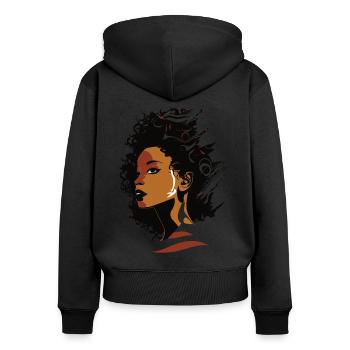 Juneteenth Melanin Queen - Belle femme Afro - Sweat à capuche zippé Premium bio Femme - noir - Dos - Julia (174cm)