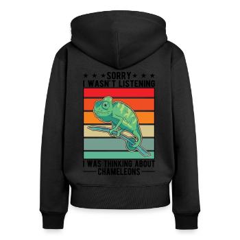 Idée cadeau caméléon caméléon - Sweat à capuche zippé Premium bio Femme - noir - Dos - Julia (174cm)